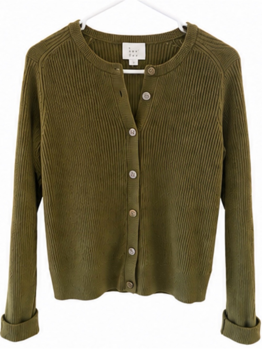 A New Day Olive Green Ribbed Cardigan — Size Medium